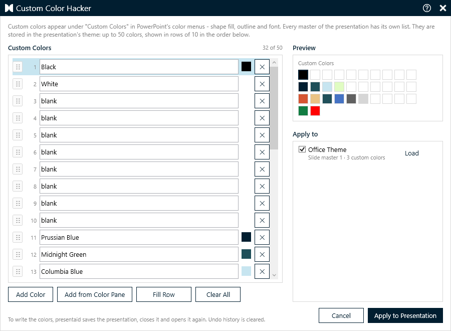 The presentaid Custom Color Hacker