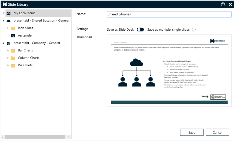 Slide Library Save Options