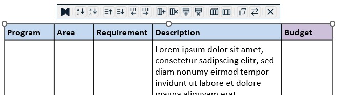 Table Context Menu