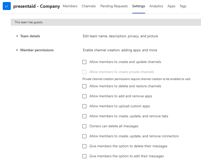 Teams Member Permissions
