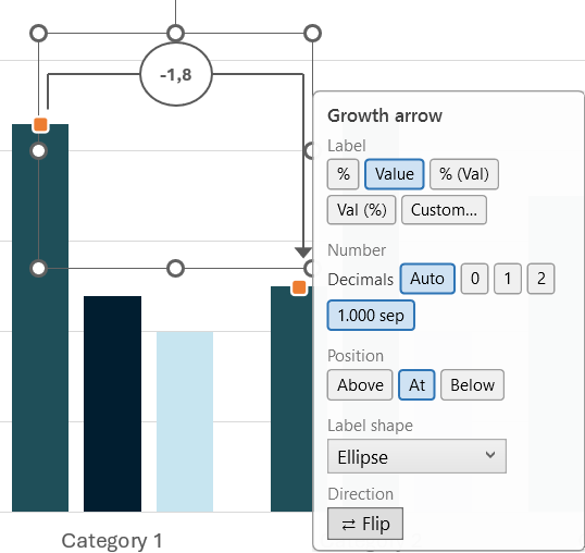 Growth arrow with settings panel