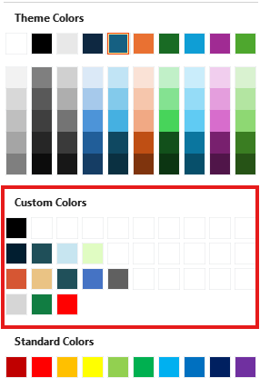 PowerPoint's Shape Fill menu with the new custom colors