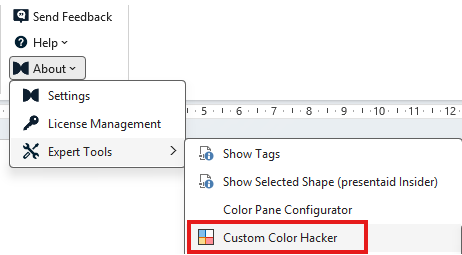presentaid ribbon: About, Expert Tools, Custom Color Hacker