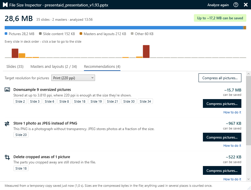 Recommendations tab