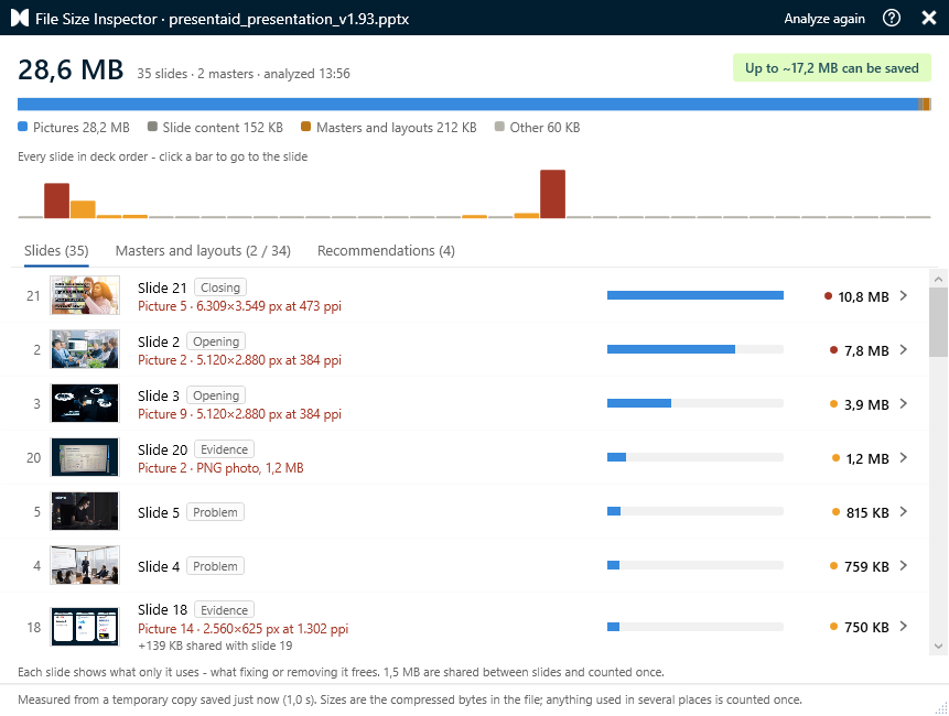 File Size Inspector window
