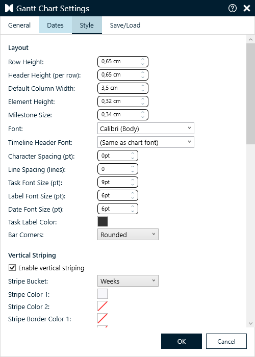 Gantt-Einstellungen - Tab Style