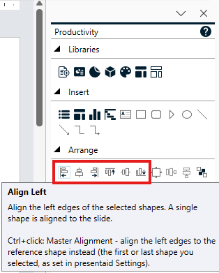 Strg+Klick auf eine Ausrichten-Schaltfläche im Productivity Pane
