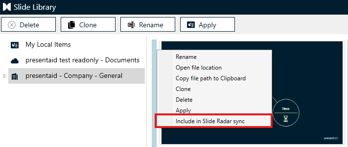 Slide Library Radar Toggle